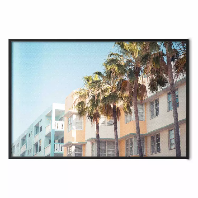 Staden Miami - palmer och arkitektur vid Floridas kust på sommaren i pastellfärger