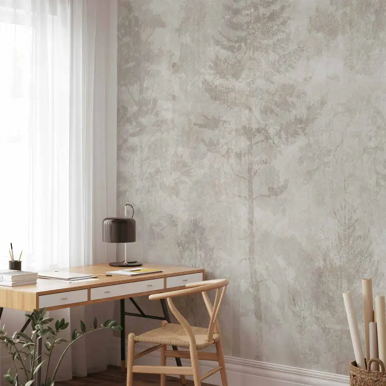 Sömnig skog - grafik med träd på en sten beige och grå bakgrund