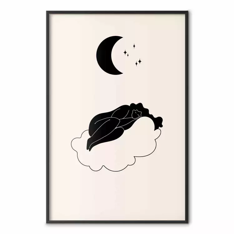 I molnen - en flicka som sover på ett moln i stjärn- och månljus