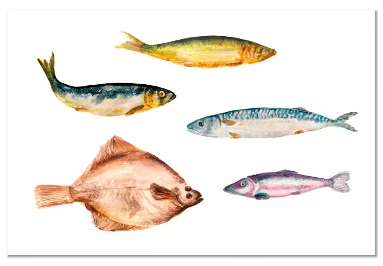 Havsfiskar (1-del) - akvarellkomposition av undervattensfaunan