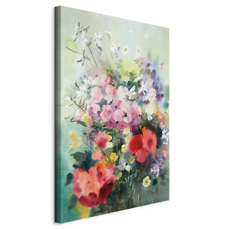 Akvarellbukett - färgglada blommor på en suddig bakgrund