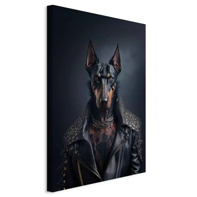 AI dobermannhund - porträtt av husdjur i rockmiljö - vertikal