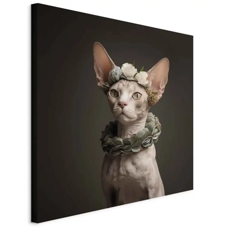 AI sphynxkatt - husdjursporträtt med långa öron och växtsmycken - fyrkantig