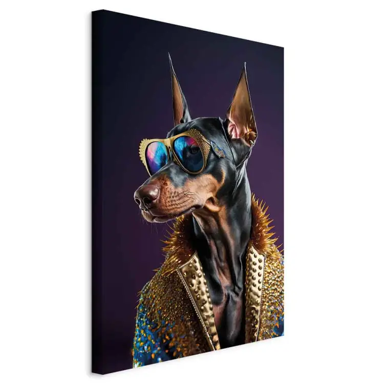 AI dobermannhund - fantasidjursporträtt i snygga glasögon - vertikal