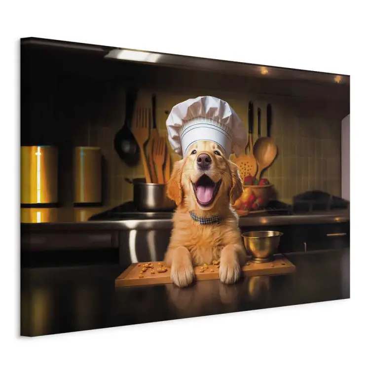 AI golden retriever-hund - lekfullt husdjur i rollen som kock - horisontellt
