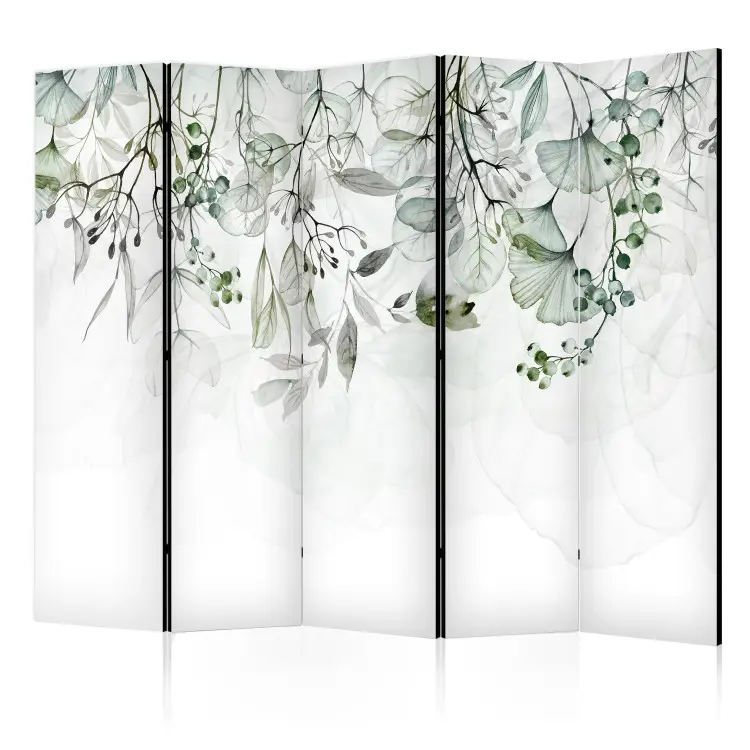Dimmig natur II - gröna blommiga blad på vit bakgrund