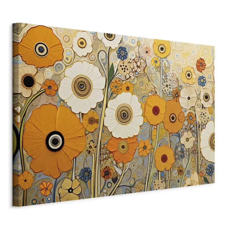 Orange äng - blomkomposition i stil med Klimts målningar