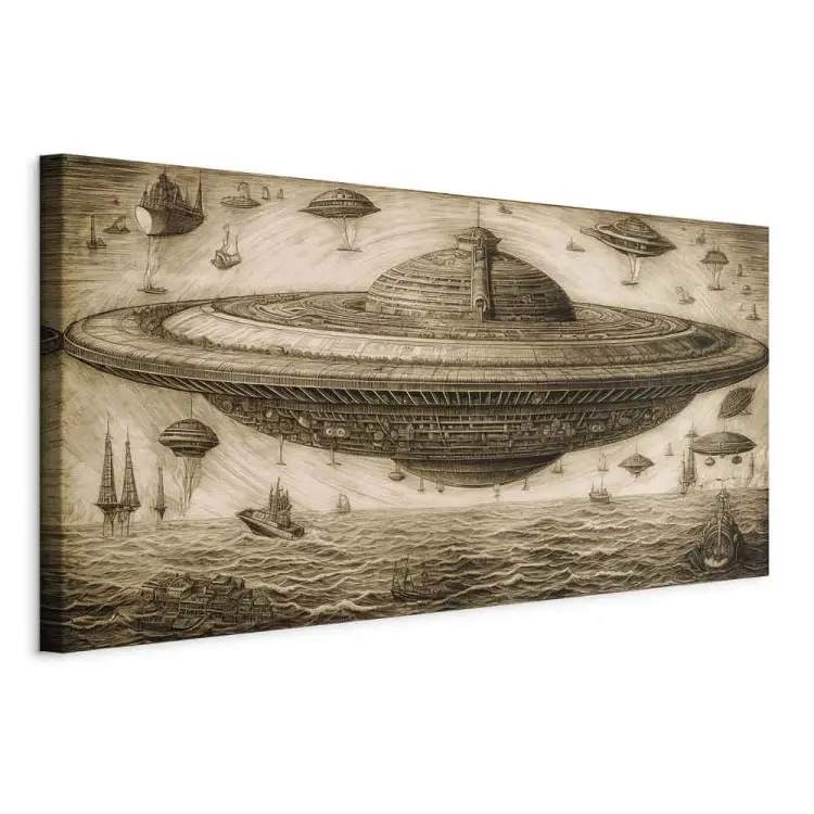 Ufo-fartyg - skiss inspirerad av Leonardo da Vincis stil