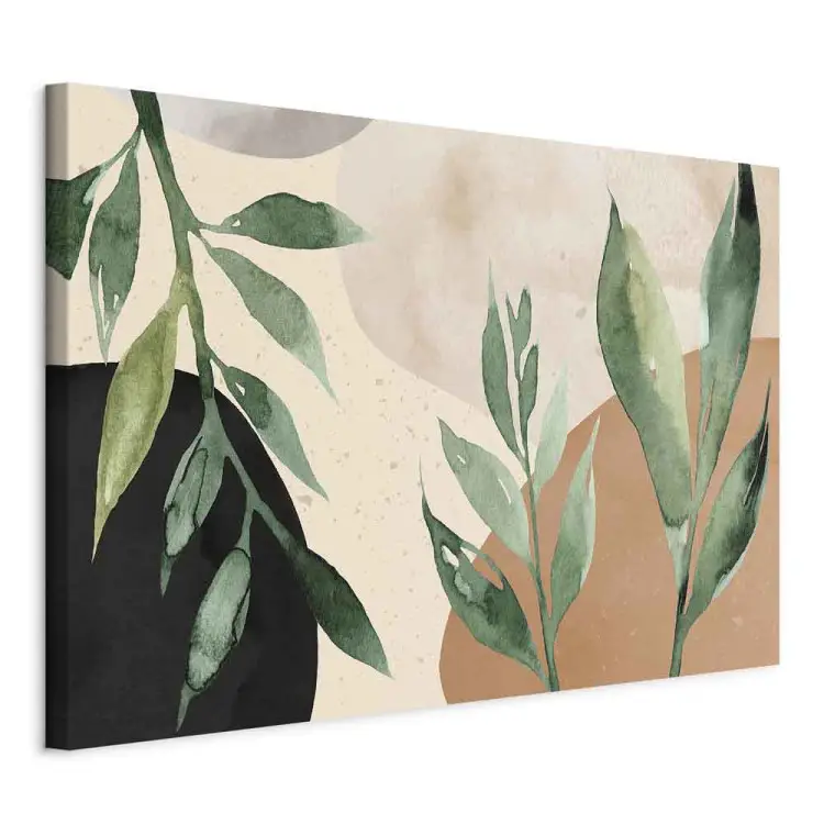 Naturens harmoni - beige abstrakt med färgfläckar och blad