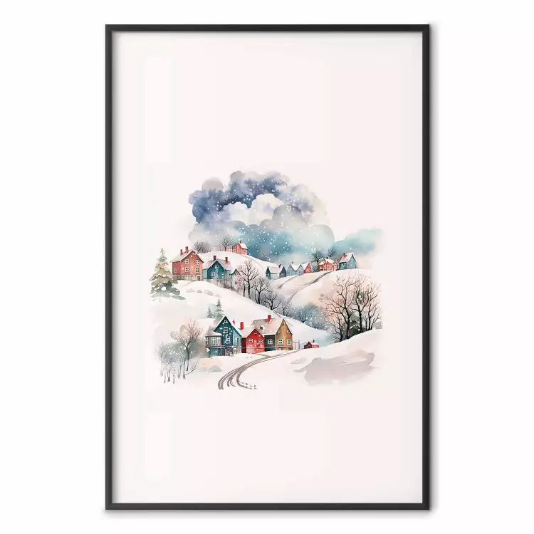 Julby - akvarellillustration av ett vinterlandskap