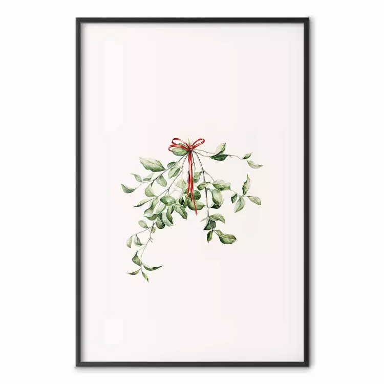 Julmistel - illustration av en gren med ett rött band