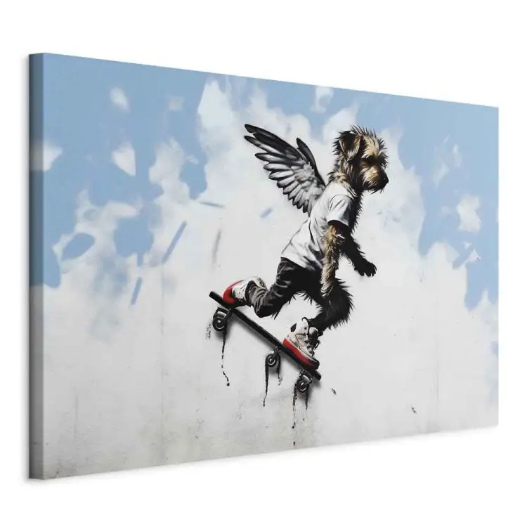 Hund på skateboard - graffiti som avbildar djuret i Banksy-stil