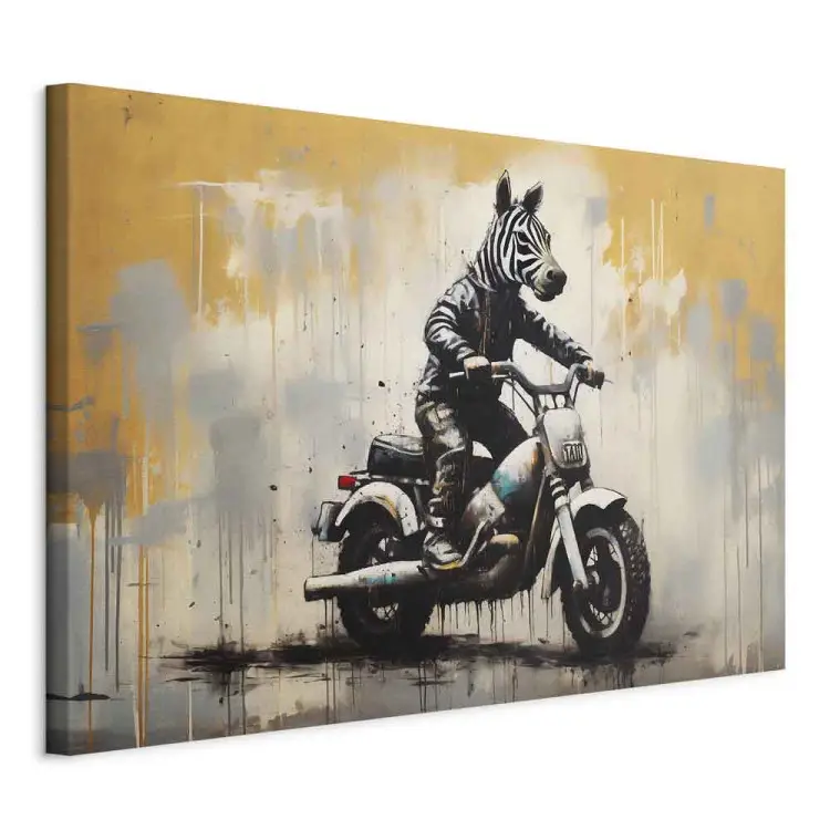 Zebra på motorcykel - graffiti inspirerad av Banksy-stil