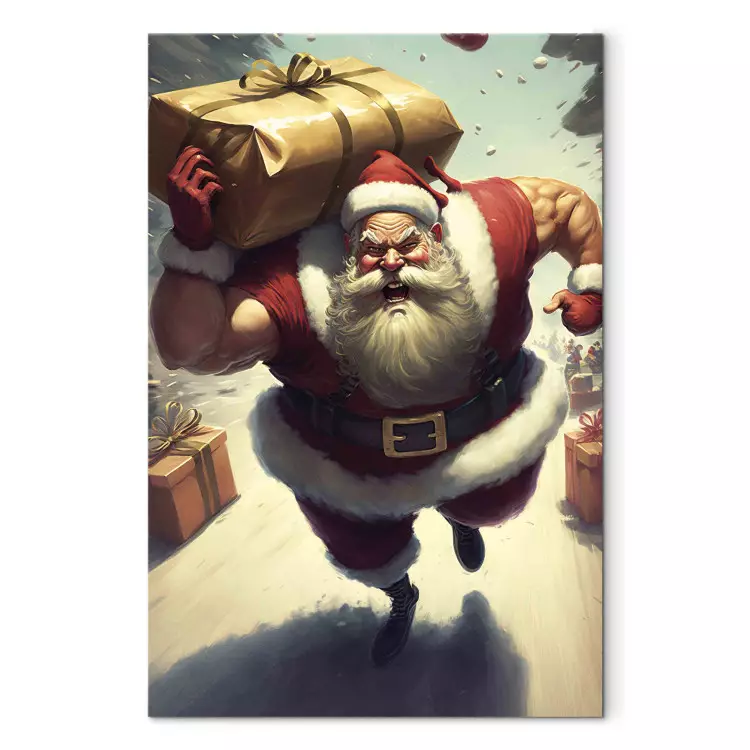 Christmas Madness - Muscular Santa Claus Carrying a Big Gift