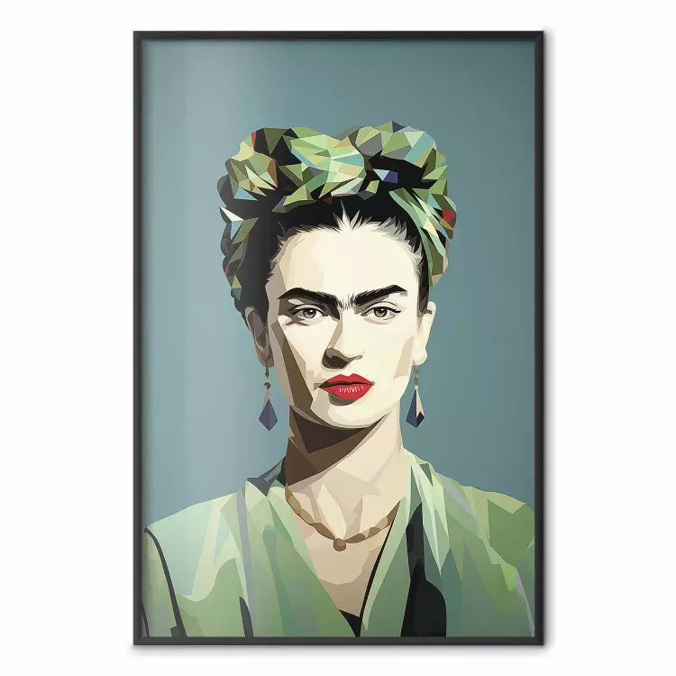 Grön Frida - geometriskt och minimalistiskt porträtt av en kvinna