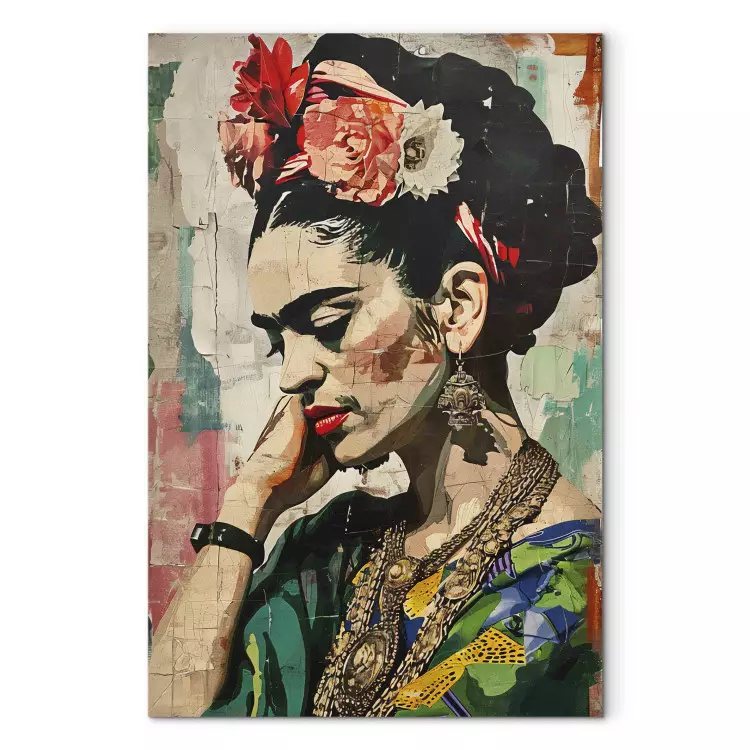 Frida Kahlo - färgstarkt porträtt av en kvinna på en sprucken vägg