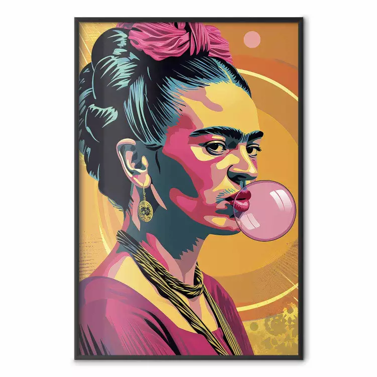 Frida Kahlo - popkonstporträtt av målaren med bubbelgum