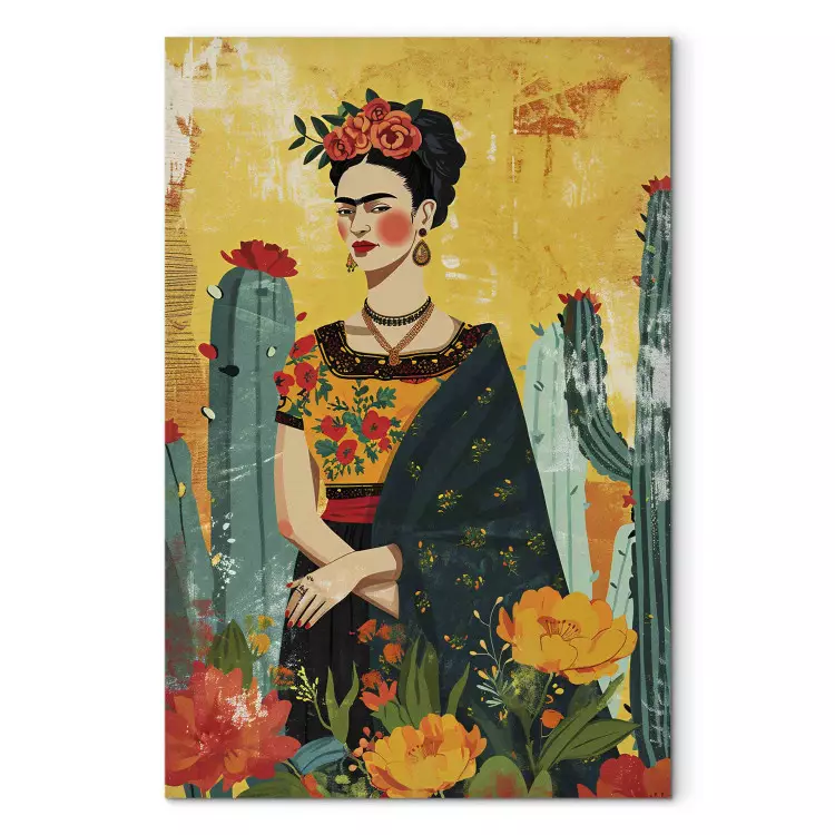 Frida Kahlo - konstnärlig avbildning av konstnären med kaktusar