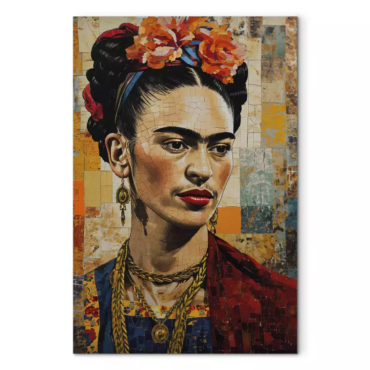 Frida Kahlo - Klimt-inspirerat porträtt på mosaikbakgrund