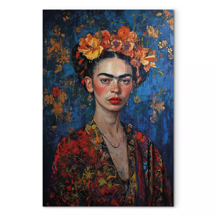 Porträtt av Frida - komposition i Klimt-stil på mörkblå bakgrund
