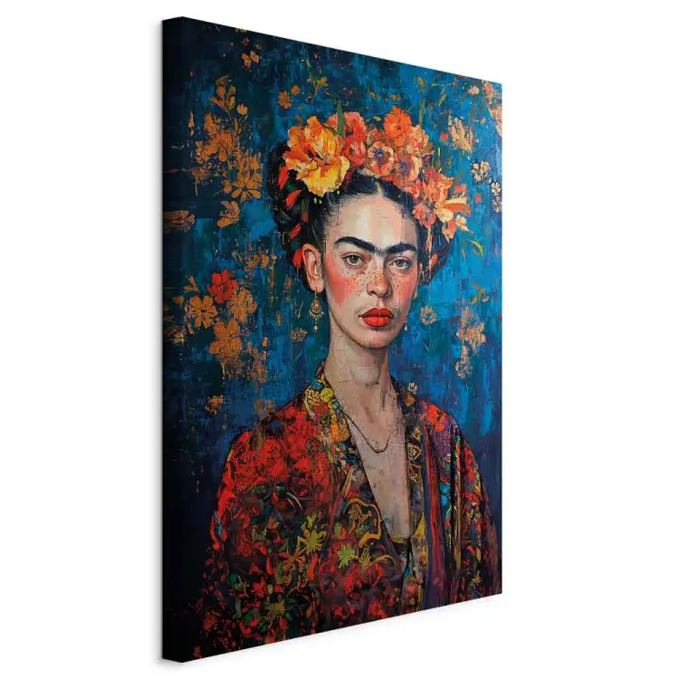 Frida porträtt - komposition i Klimt-stil på mörkblå bakgrund