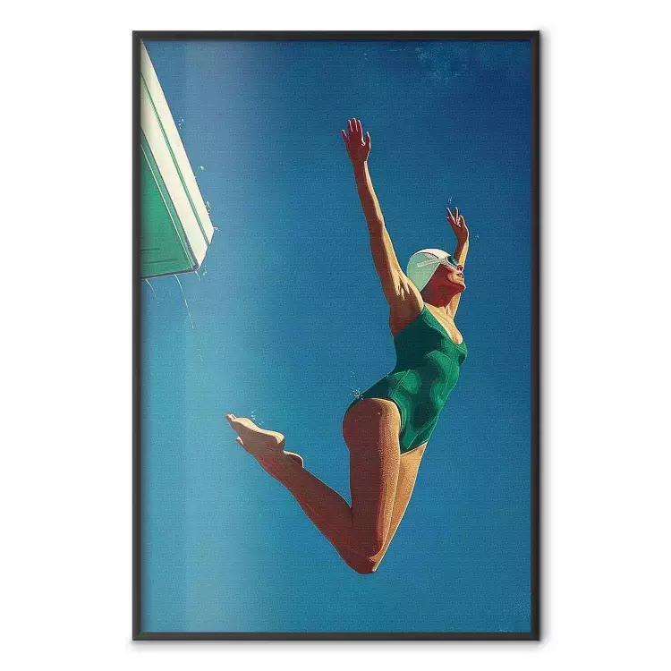 Sky euphoria - en kvinna i grön baddräkt i luften