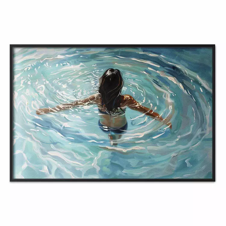 Lugn nedsänkning - en kvinna i en pool omgiven av vattencirklar