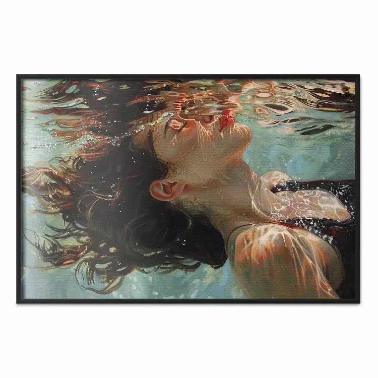Lugn under vattnet - kvinna som flyter under vattenytan