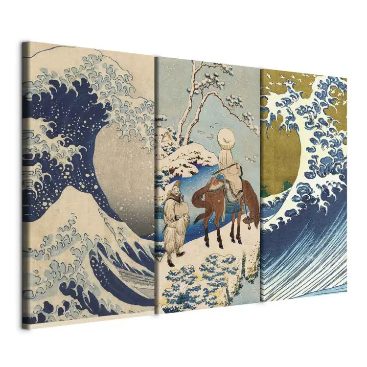 Japanska träsnitt - klassiska natur- och vågscener i ukiyo-e stil