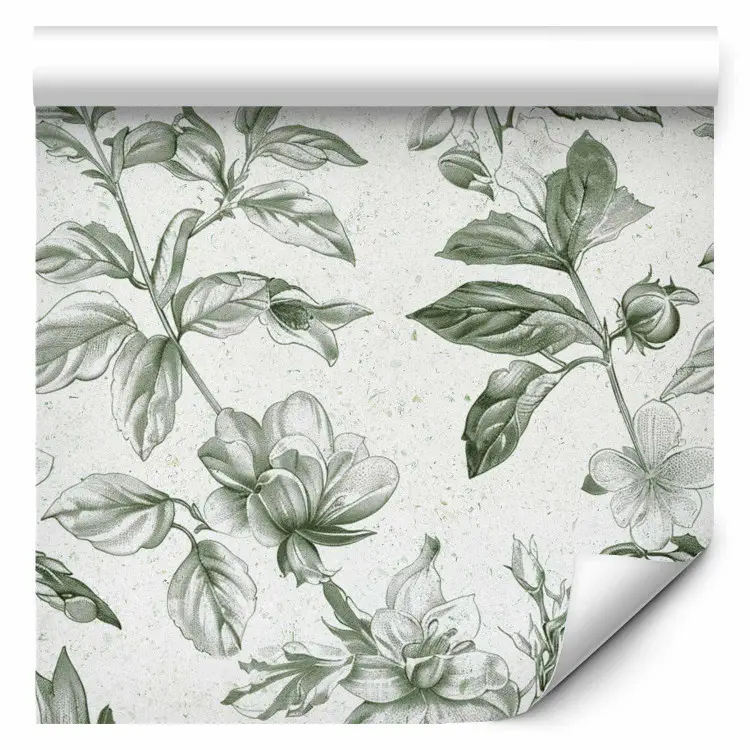Gröna ornament - mönster av blad och blommor på ljus bakgrund