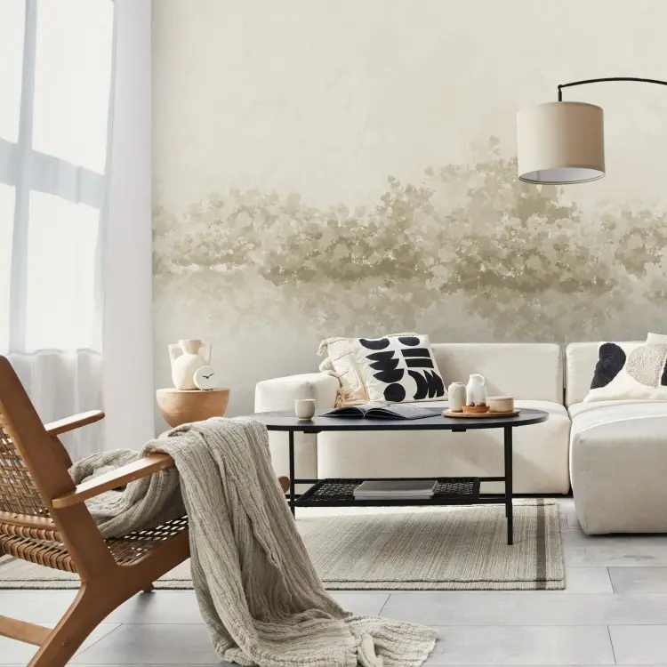 Beige symmetri - abstrakt akvarell med speglade fläckar