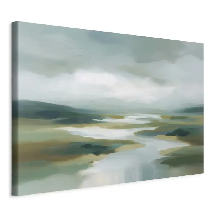 Misty Valley - en flod som slingrar sig bland gröna kullar