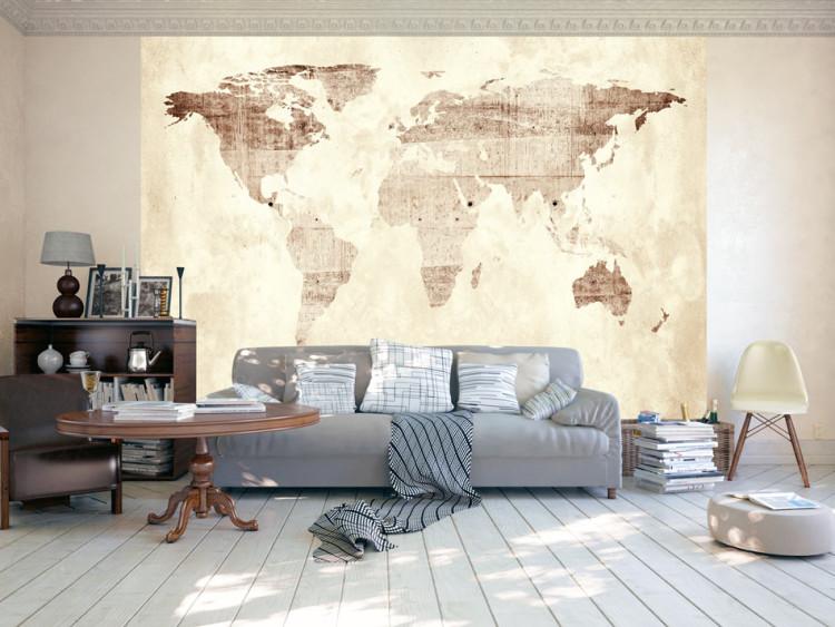 Fototapet Gammal karta - världskarta i retrostil med kontinenter och bleknade effekter