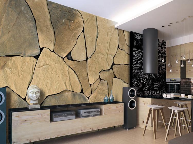 Fototapet Rustik mur - bakgrund med arrangerad stenmur i naturligt mönster