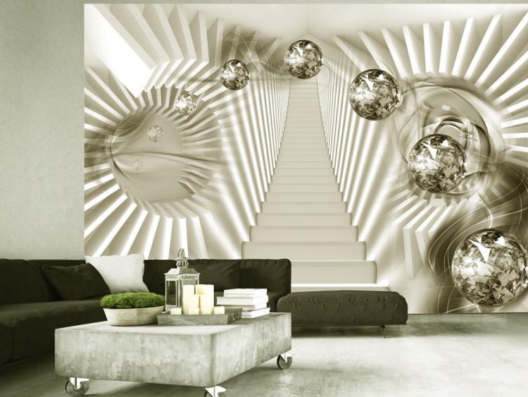 Fototapet Tidsrummets abstraktion - moderna trappor med silverkulor