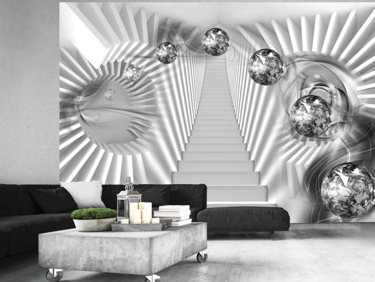 Fototapet Silverabstraktion av tidsrummet - trappor med glasblock