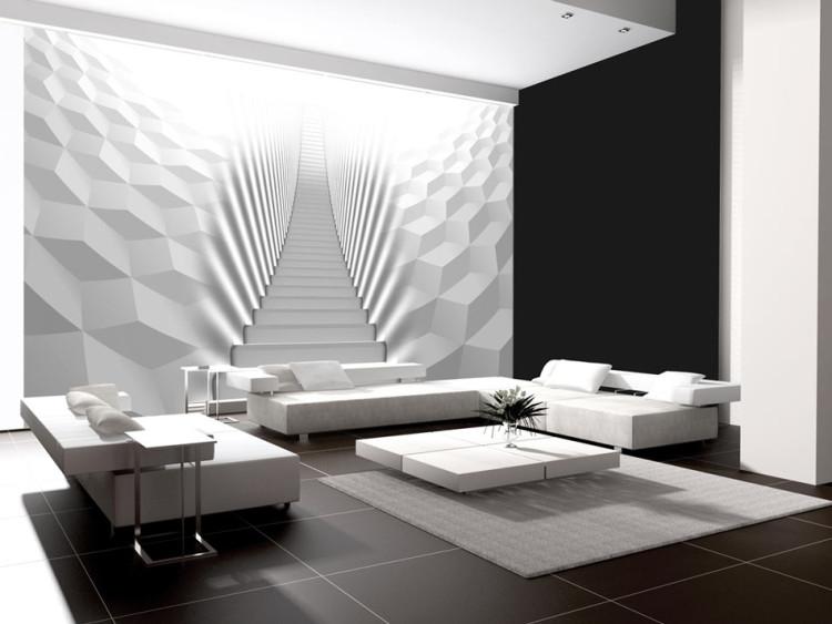 Fototapet Modern arkitektur - vita trappor med geometriska väggar
