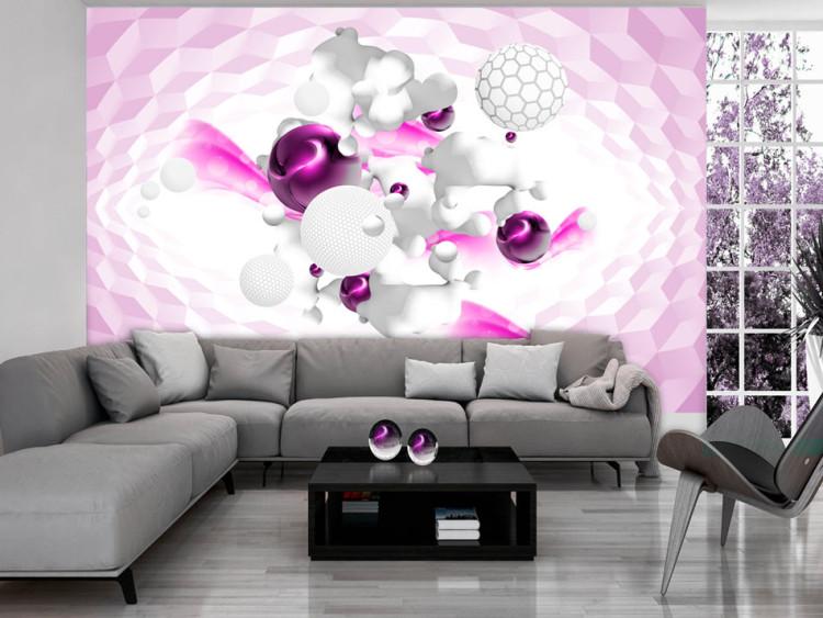Fototapet Färglopp rosa - geometriska element i vitt utrymme