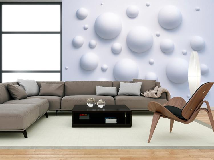 Fototapet Bubbelvägg - abstrakt vit bakgrund med utstickande bubblor som skapar en 3D-illusion