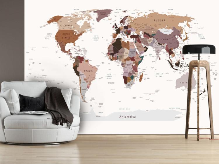 Fototapet Geografilektion - världskarta i neutrala färger på engelska