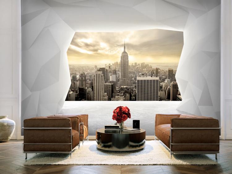 Fototapet Geometrisk arkitektur - utsikt från fönstret på New Yorks skyskrapor