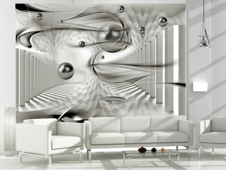 Fototapet Modern geometri - tredimensionell abstraktion med silverkulor