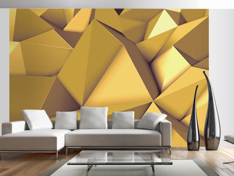 Fototapet Abstrakt geometrisk illusion i 3D - komposition i guldfärg