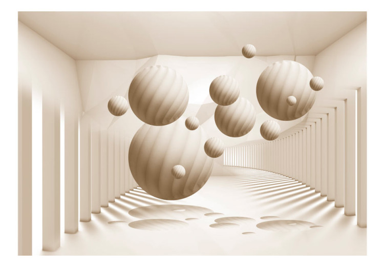 Fototapet 3D-abstraktion - beige kulor med skugga i en ljus rymd med kolonner 61900 additionalImage 1