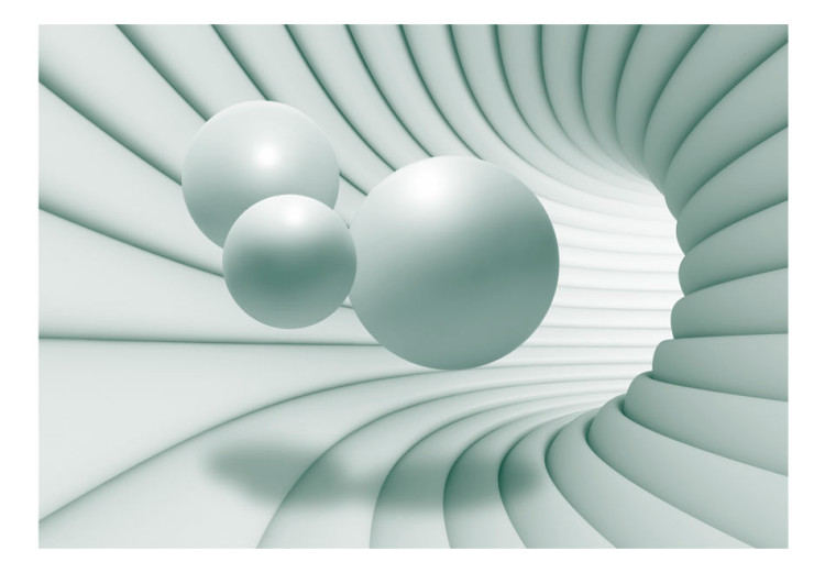 Fototapet Rymdabstraktion - ljus mintgrön tunnel med tre kulor i 3D-illusion 61920 additionalImage 1