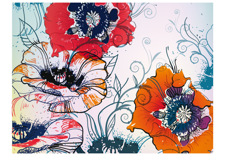 Fototapet Delikat blommigt motiv - skiss av färgglada blommor på en fantasifull bakgrund 60830 additionalImage 1