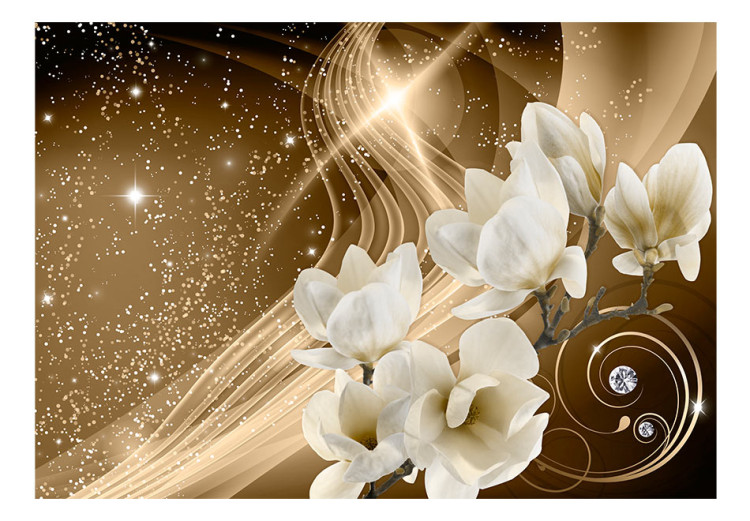 Fototapet Guldiga Vintergatan - orkidéer på bakgrund med kristaller och glans 62330 additionalImage 1