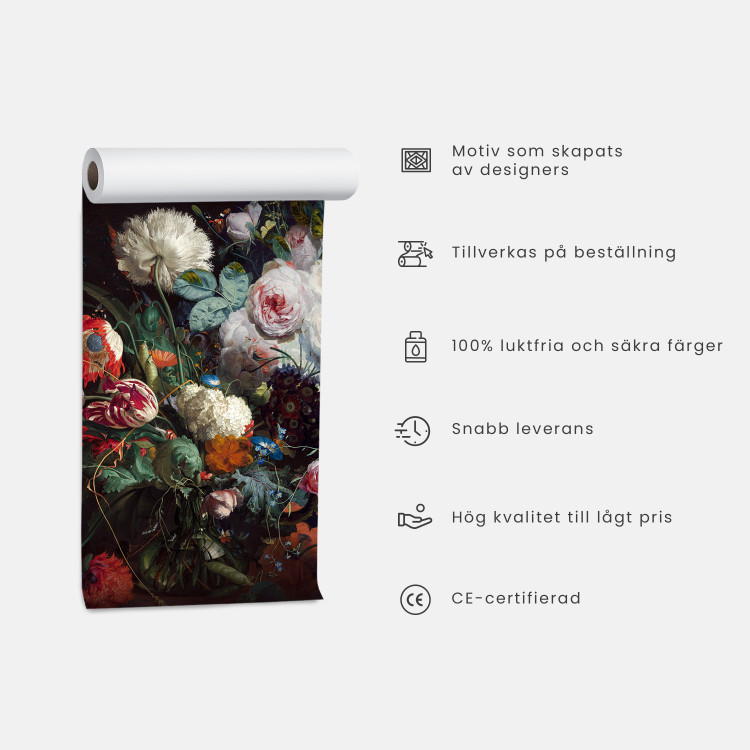 Fototapet Blommor i rök - abstrakt motiv av röda liljor på grå bakgrund 64730 additionalImage 9