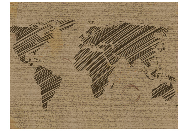 Fototapet Reseanteckningar - världskarta blandade med texter och kaffefläckar 60050 additionalImage 1