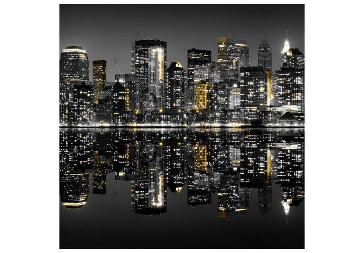 Fototapet New York - stadspanorama med spegelbild och gyllene element 61650 additionalImage 1
